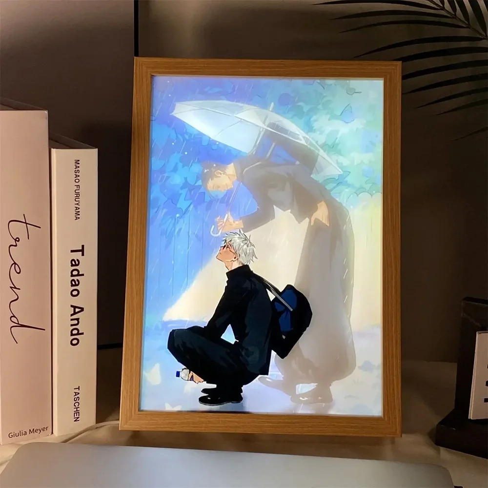 Anime character Satoru Gojo photo frame Led three-color light photo frame painting decoration Christmas gift Moonlight lamp