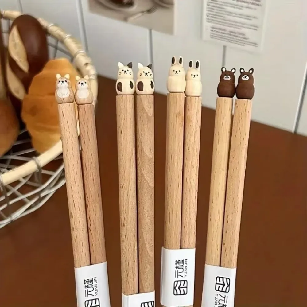 Cute 3D Animal Chopsticks Hand-carved Non-slip Beech Chopsticks Household Wooden Dinnerware Good-looking