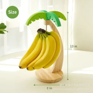 Wooden Banana Rack Hanging Kitchen Rack Simulated Leaf Decorative Fruit Vertical Storage Rack With Hook Kitchen Decoration Gift
